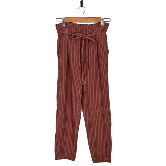 American Eagle Striped Paperbag Cotton/Linen Blend Pants Rust Small - Picture 1 of 10